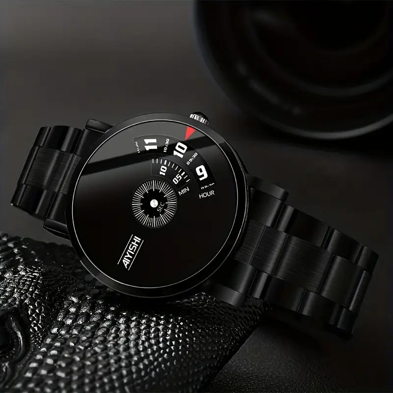 Men's Simple Round Dial Steel Strap Quartz Watch