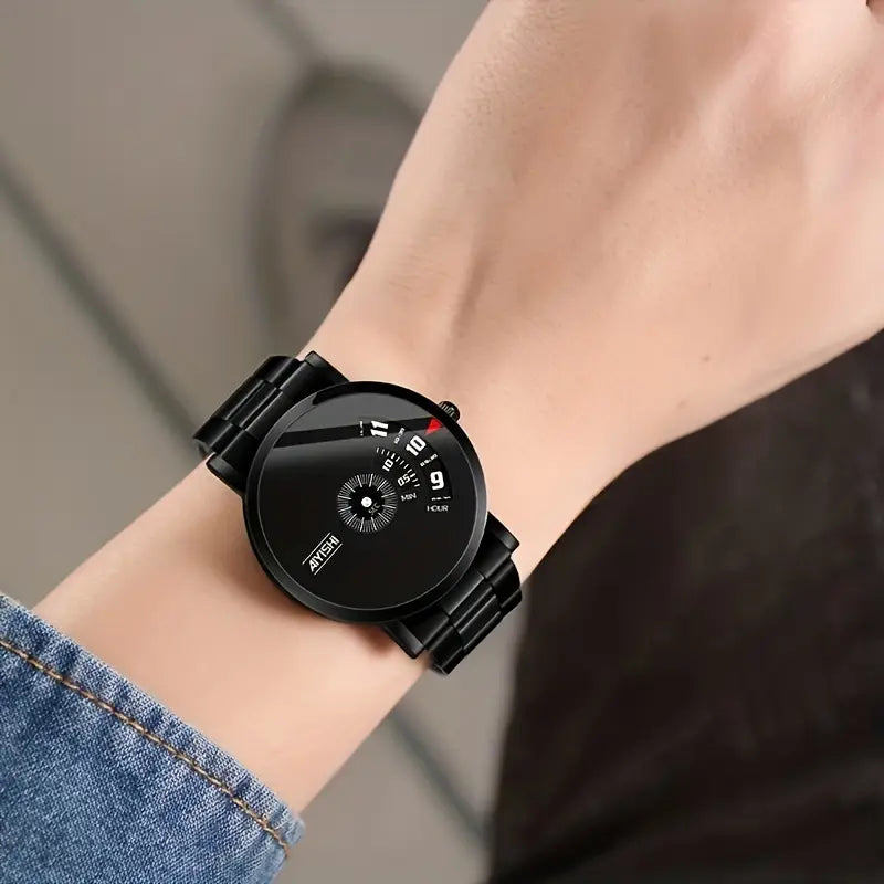 Men's Simple Round Dial Steel Strap Quartz Watch