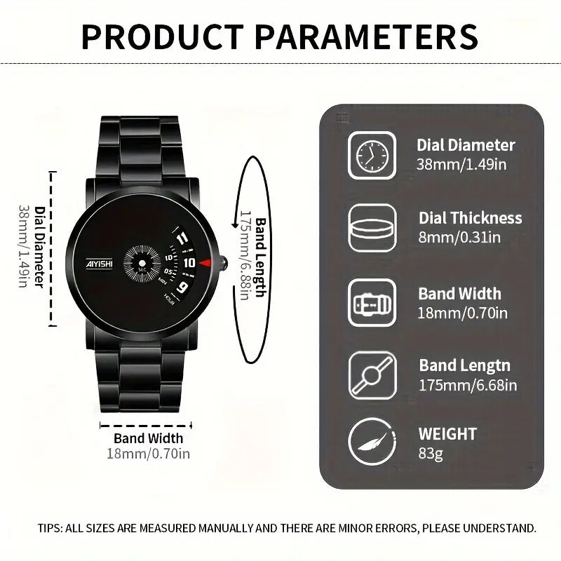 Men's Simple Round Dial Steel Strap Quartz Watch