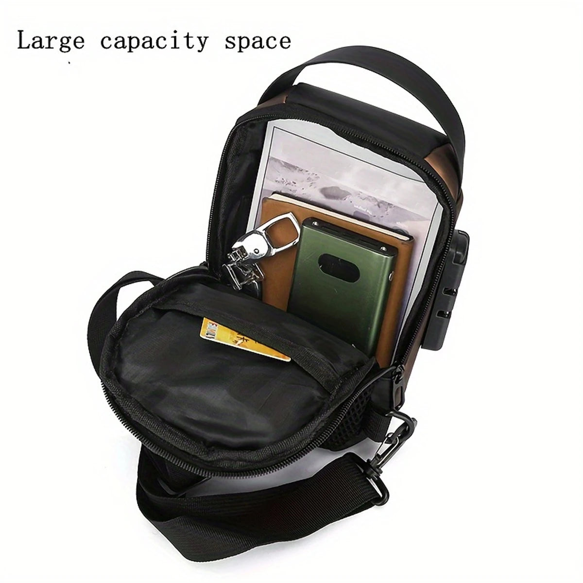 Men's Oxford Textured Crossbody Chest Bag with Combination Lock