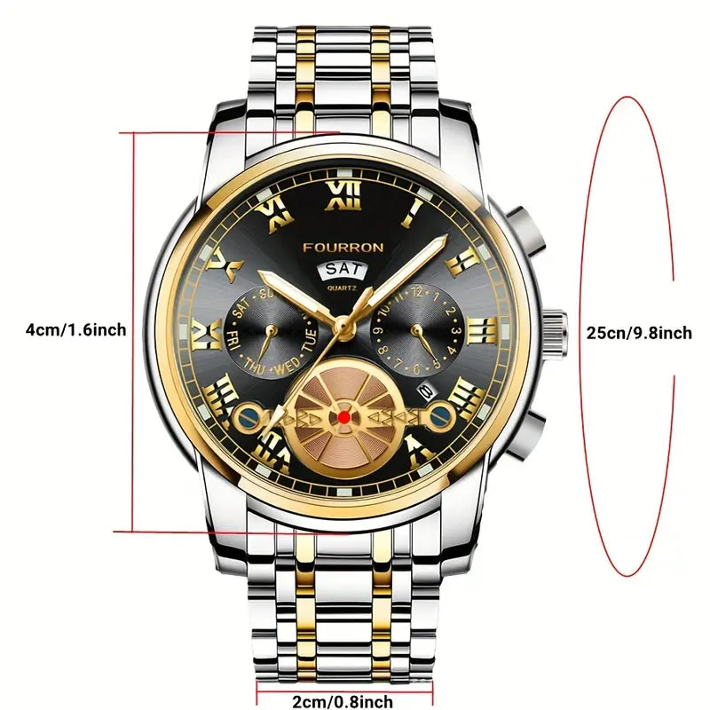 Elegant Men's Stainless Steel Quartz Watch with Date Calendar, Luminous Hands, Round Zinc Alloy Case