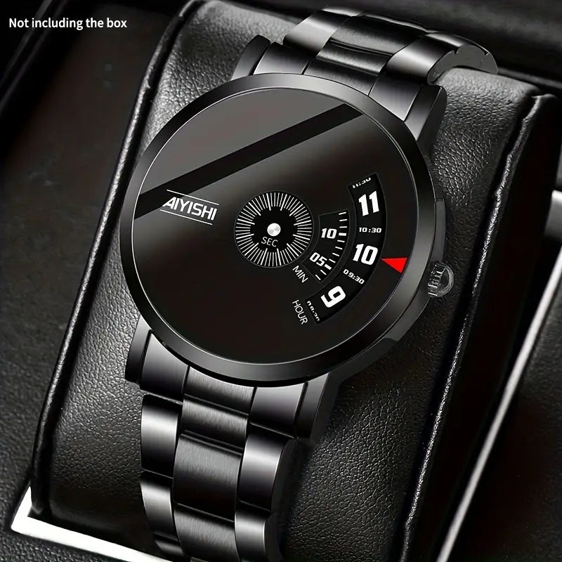Men's Simple Round Dial Steel Strap Quartz Watch