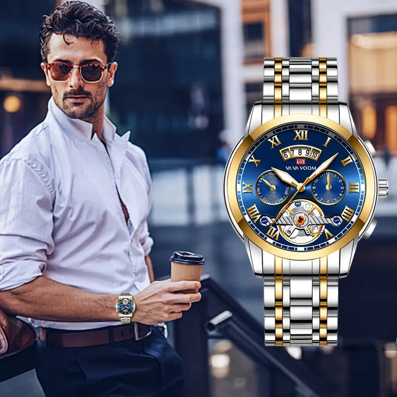 Luxurious Men'S Watch Featuring a Unique Calendar Window Design, an Exquisite Round Dial