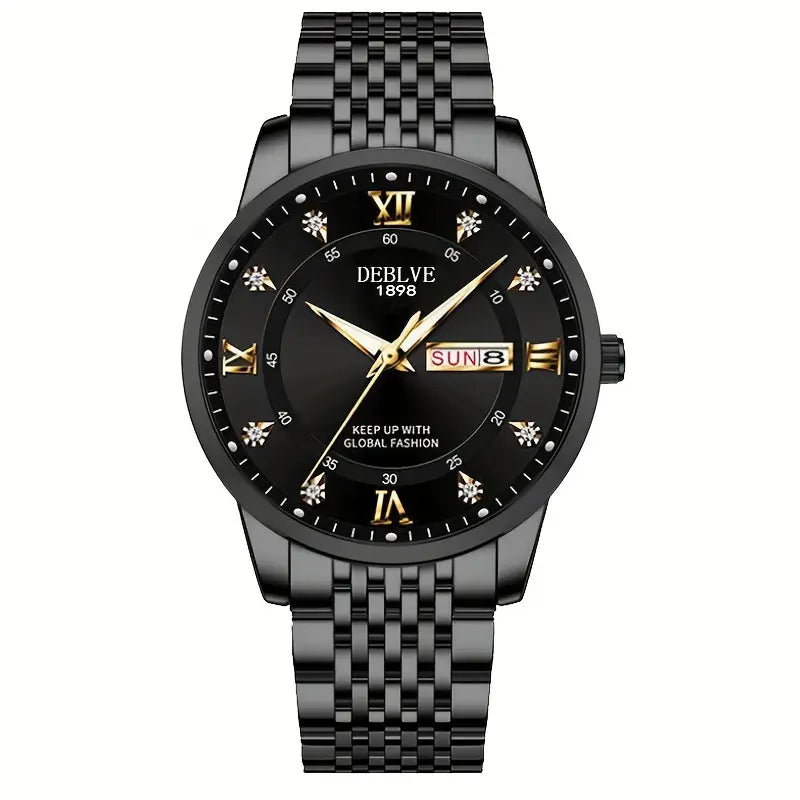 Men's Business Style Quartz Watch, Stainless Steel Band, Round Zinc Alloy Case