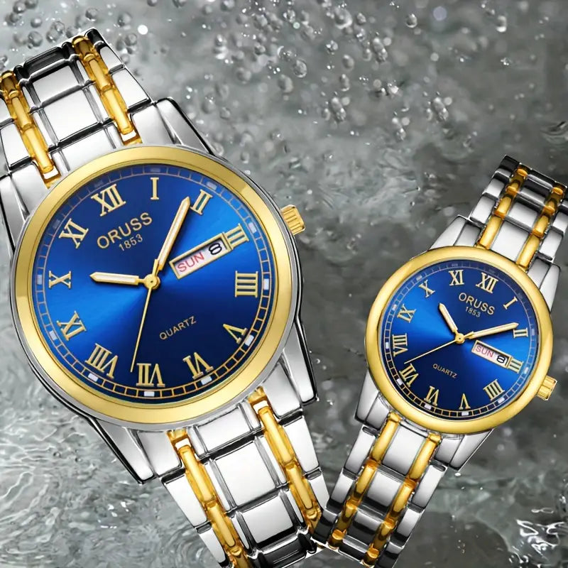 2pcs Couples Quartz Watch Business Leisure Fashion Calendar Analog Wrist Watch