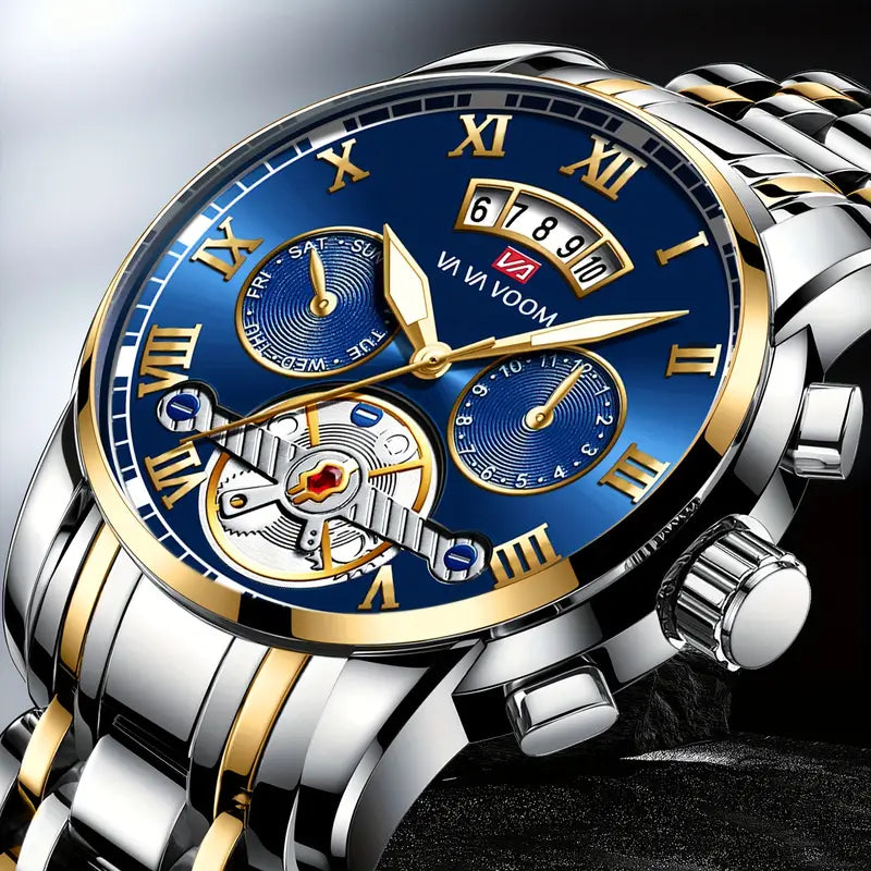 Luxurious Men'S Watch Featuring a Unique Calendar Window Design, an Exquisite Round Dial
