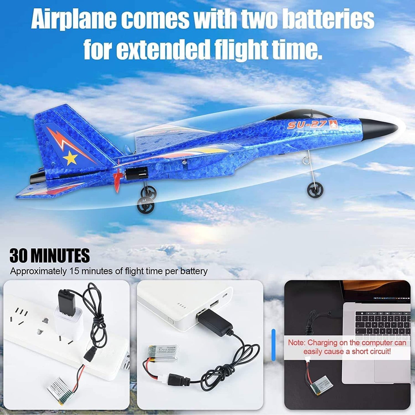 SU-27 RC Airplane,2.4GHz 2 Channel Remote Control