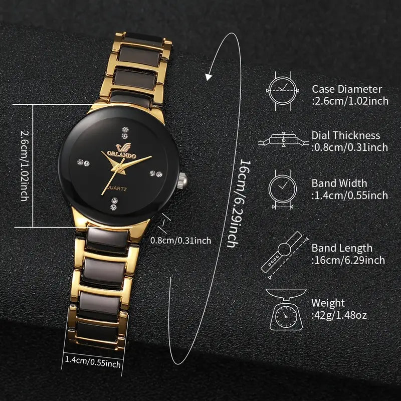 2pcs Elegant Quartz Couple'S Watch Set, Classic British Style, (Watch Box Not Included)