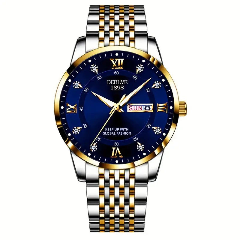 Men's Business Style Quartz Watch, Stainless Steel Band, Round Zinc Alloy Case