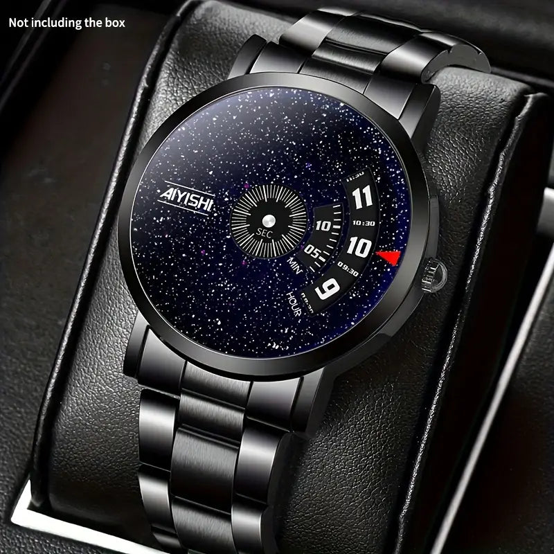 Men's Simple Round Dial Steel Strap Quartz Watch