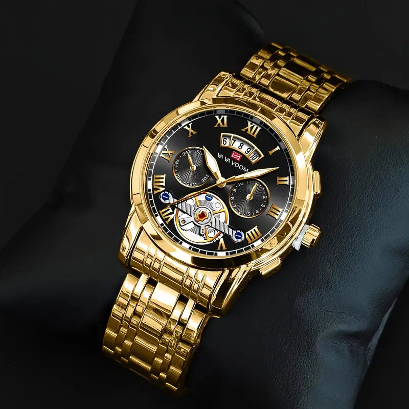 Luxurious Men'S Watch Featuring a Unique Calendar Window Design, an Exquisite Round Dial