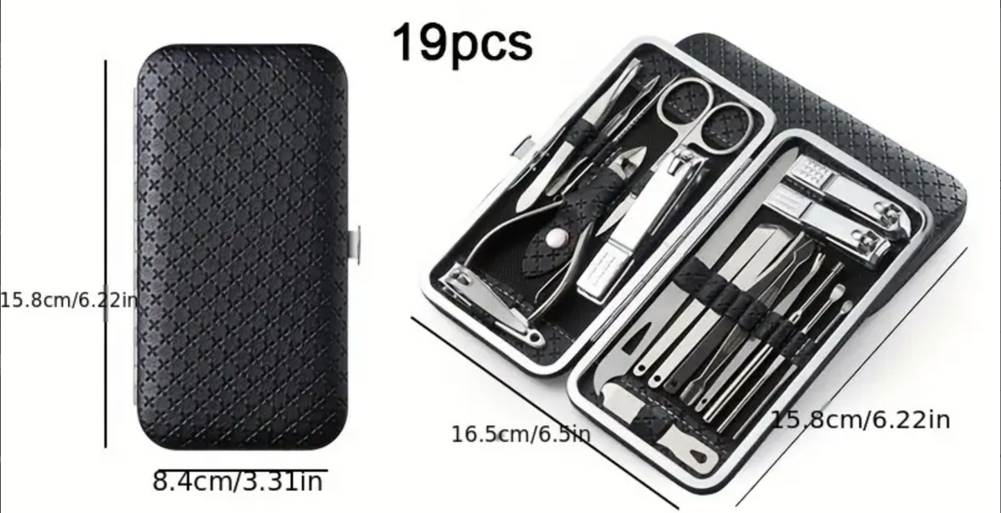 Professional Manicure And Pedicure Set, Nail Clipper Nail Cutter Nail Files Ear Spoon, Beauty Tools Grooming Set with Portable Case (19pcs)
