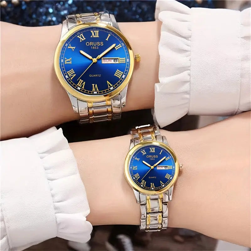 2pcs Couples Quartz Watch Business Leisure Fashion Calendar Analog Wrist Watch