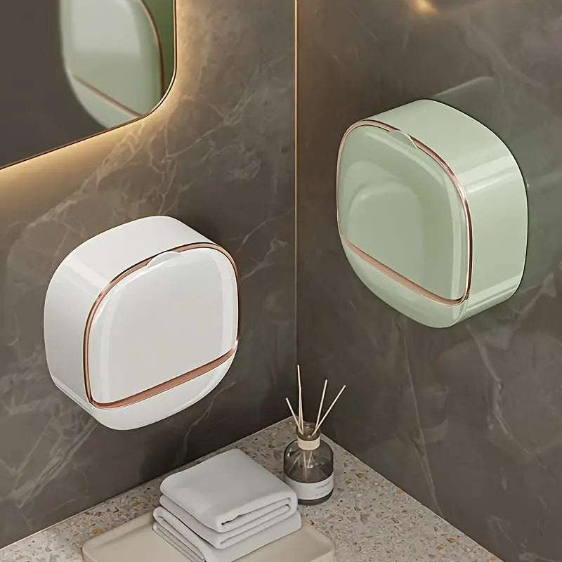 2pcs Easy-Install Wall-Mounted Soap Dish with Lid - Waterproof ABS, No-Drill Drainage Design for Bathroom & Shower, Perfect for Travel