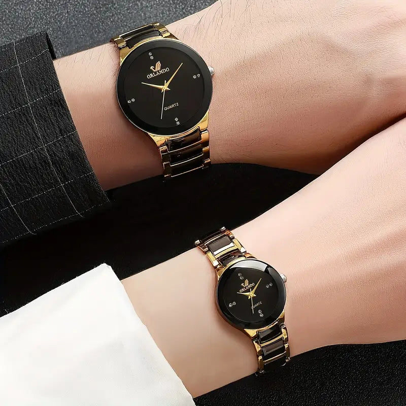 2pcs Elegant Quartz Couple'S Watch Set, Classic British Style, (Watch Box Not Included)