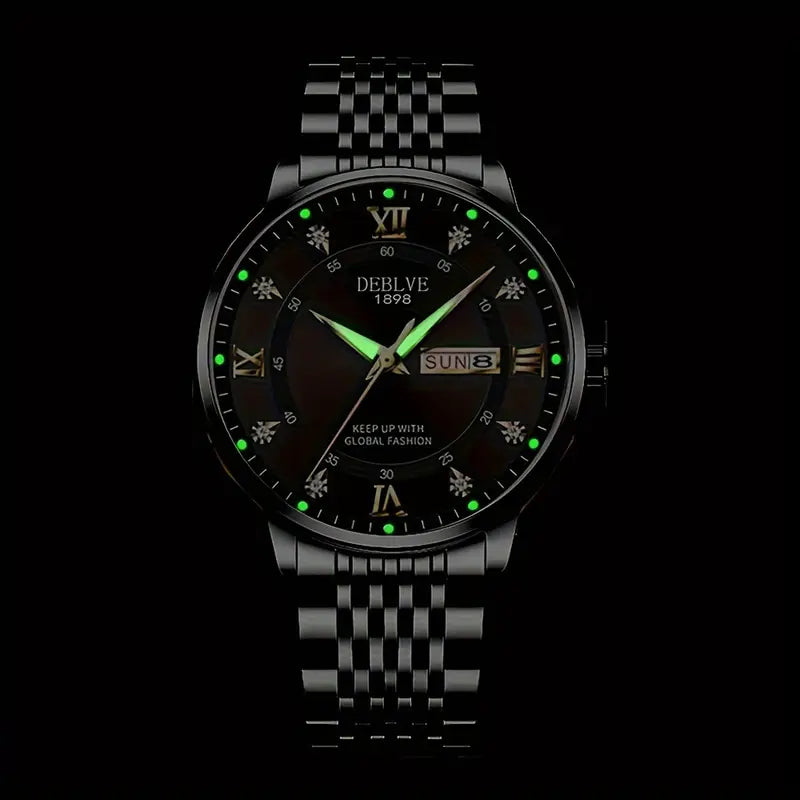Men's Business Style Quartz Watch, Stainless Steel Band, Round Zinc Alloy Case