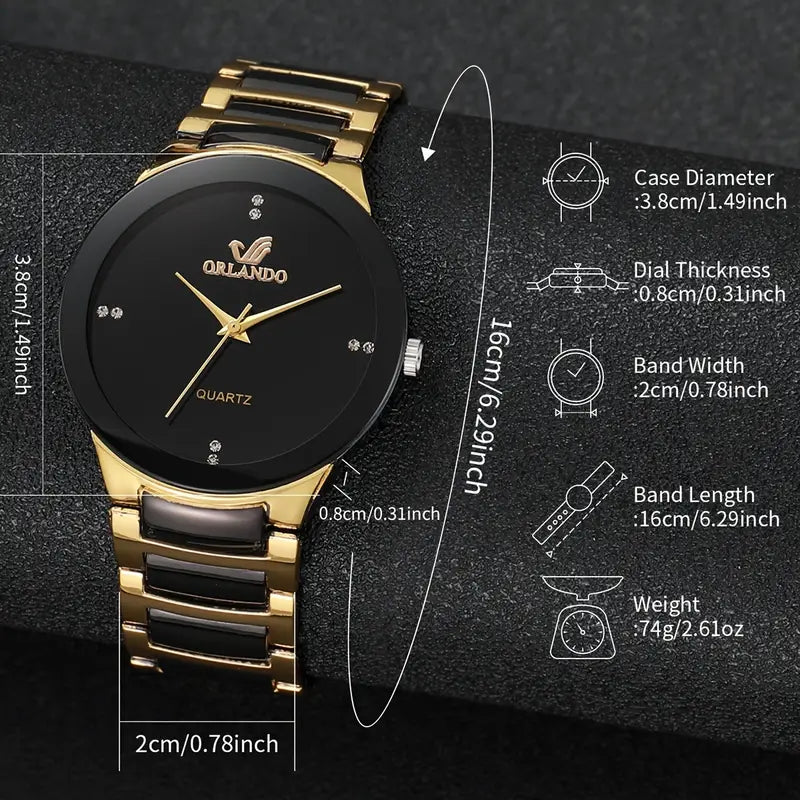 2pcs Elegant Quartz Couple'S Watch Set, Classic British Style, (Watch Box Not Included)