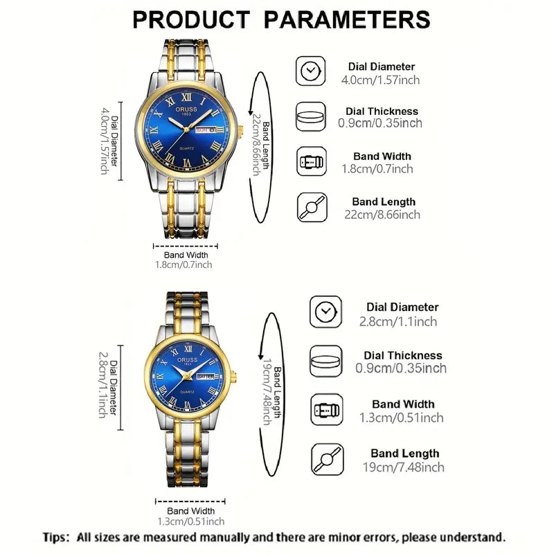 2pcs Couples Quartz Watch Business Leisure Fashion Calendar Analog Wrist Watch