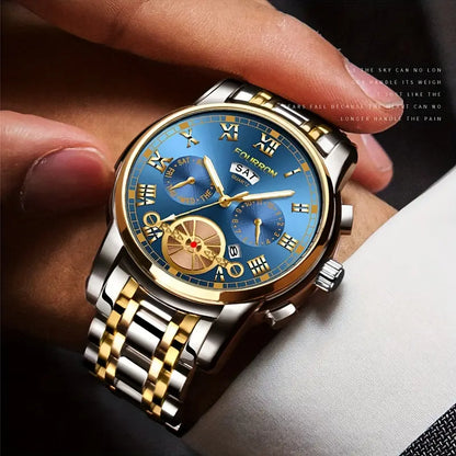 Elegant Men's Stainless Steel Quartz Watch with Date Calendar, Luminous Hands, Round Zinc Alloy Case
