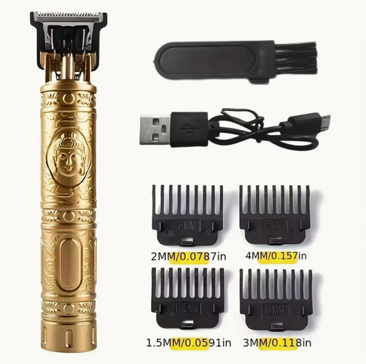 Vintage T9 Upgraded Hair Clipper - Dual-Use Electric Trimmer & Shaver, Rechargeable Lithium Battery, USB Compatible, Gold