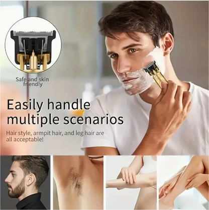 Vintage T9 Upgraded Hair Clipper - Dual-Use Electric Trimmer & Shaver, Rechargeable Lithium Battery, USB Compatible, Gold