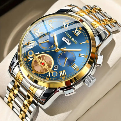 Elegant Men's Stainless Steel Quartz Watch with Date Calendar, Luminous Hands, Round Zinc Alloy Case
