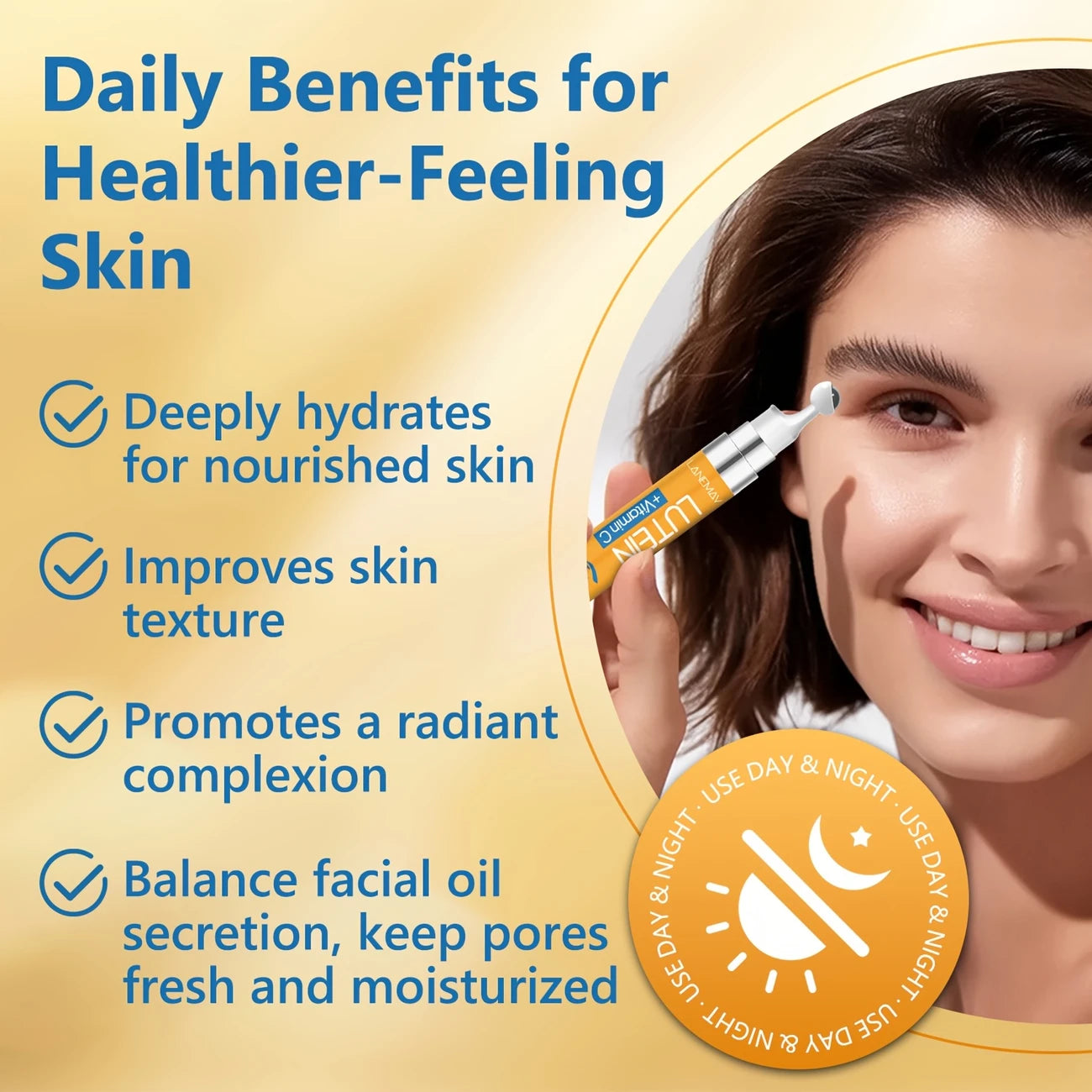 Luten & Vitamin C Eye Essence Cream with 360° Eye Roller Massage Ball