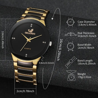 2pcs Elegant Quartz Couple'S Watch Set, Classic British Style, (Watch Box Not Included)