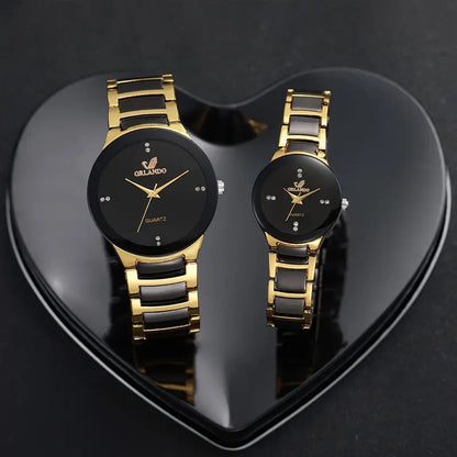 2pcs Elegant Quartz Couple'S Watch Set, Classic British Style, (Watch Box Not Included)
